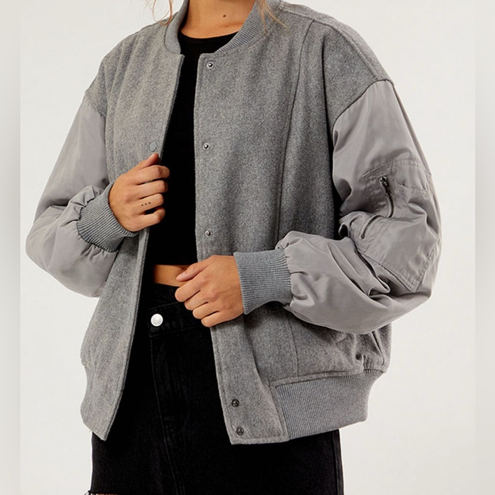PacSun Gray Wool Bomber Varsity Jacket NWT Size XS/S